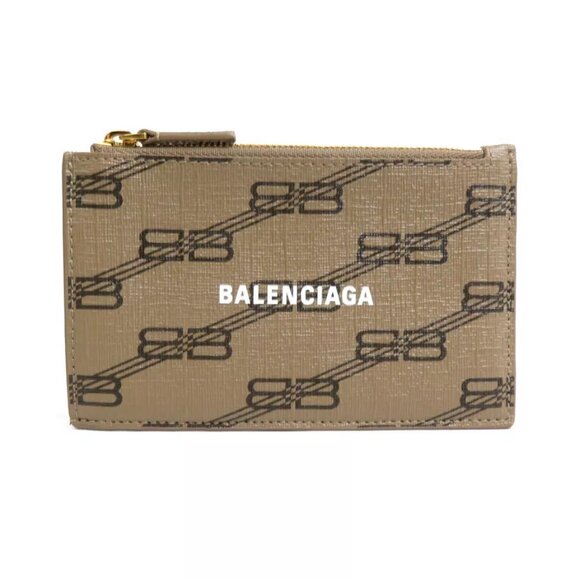 Auth BALENCIAGA Coin Case Coin Purse Brown Leather - Picture 1 of 8